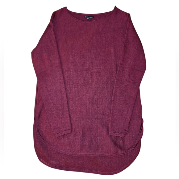 Eileen Fisher 100% Merino Wool Burgundy Tunic Sweater XS - Picture 2 of 11